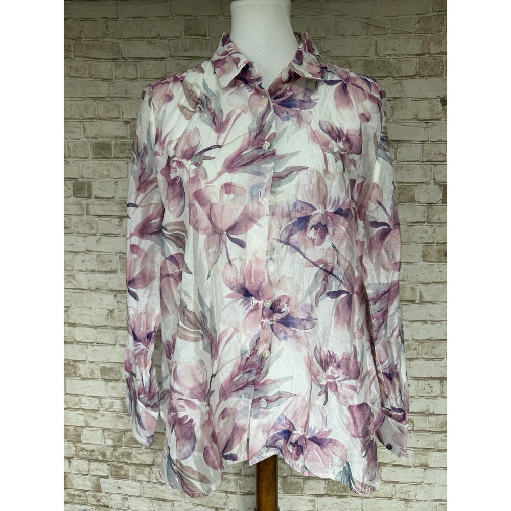 BAILEY 44 Floral Print Button Front Sheer Blouse Top Women's Size XL Pink Boho